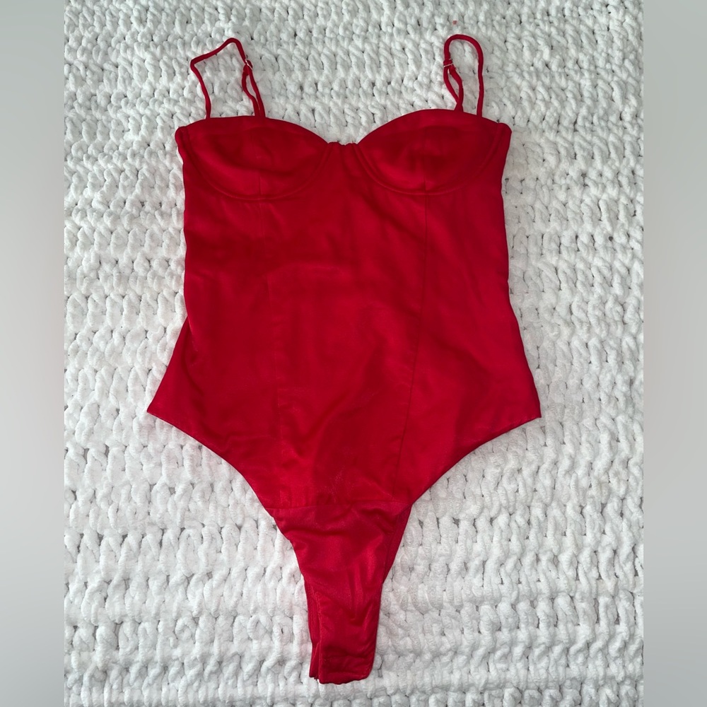 ZARA red silk bodysuit